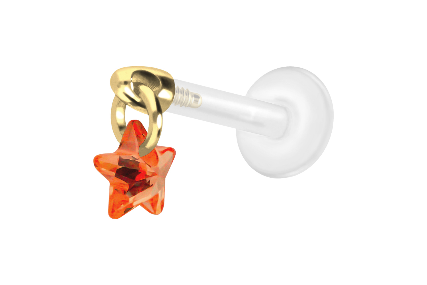 PTFE Labret Piercing mit Innengewinde + Titan-Aufsatz KRISTALLSTERN